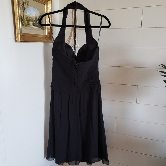 Neiman Marcus Tadashi 100% silk Black Halter Neck Formal Evening Dress size 8 - Picture 3 of 5